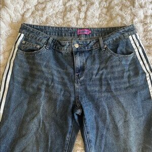 Edikted Blue Flare Jeans with White Stripes